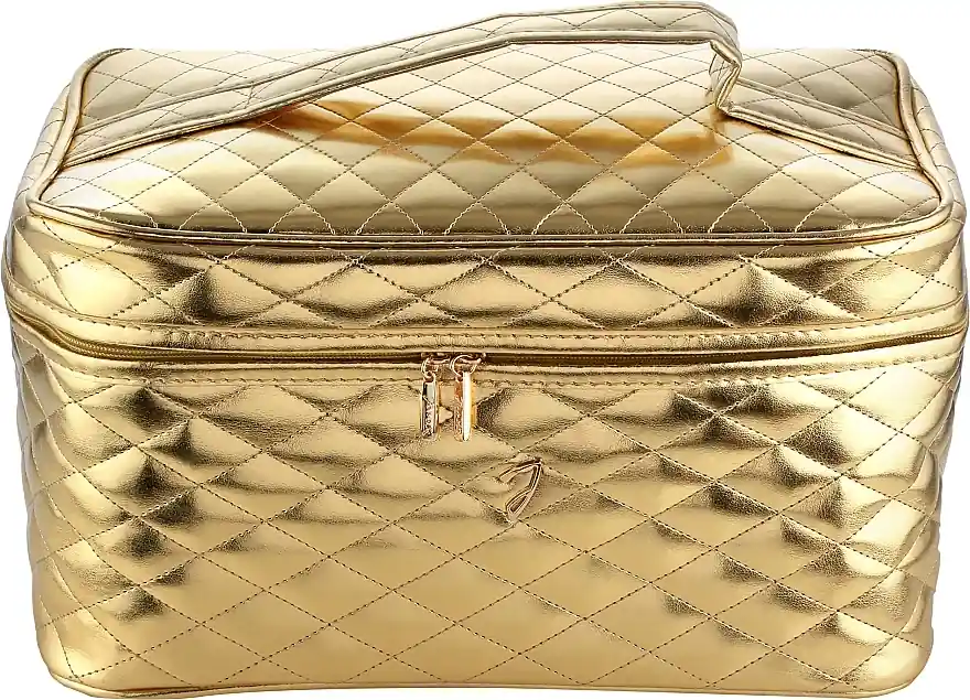 Quilted Travel Makeup Bag, gold, medium - Accessories