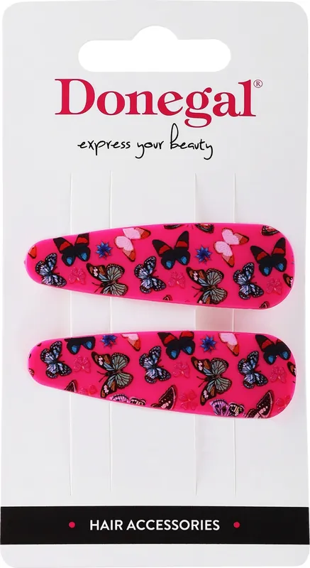 Hair Clip, 2 pcs, dark pink with butterflies - Accessories