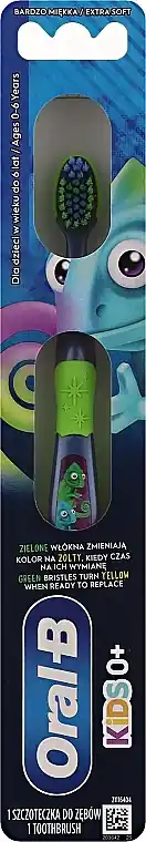 Children's toothbrush for ages 0-6, very soft, blue-green with 2 chameleons