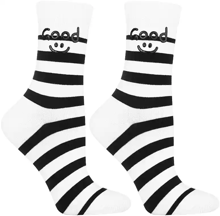 Women Striped Long Socks 'Good:)', white - Clothes