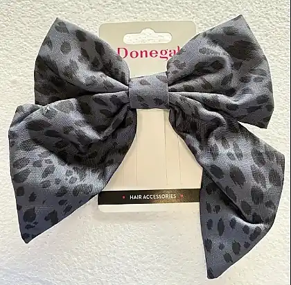 Hair Clip, FA-5713+1, grey spotted bow
