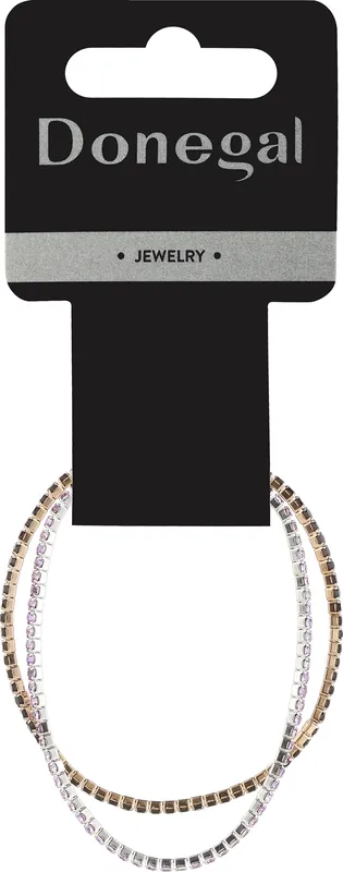 Bracelets with rhinestones, 6429, 2 pcs, black + light pink - Costume jewelry