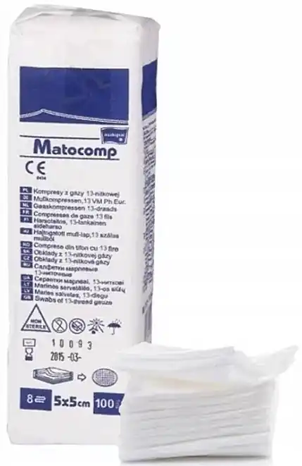 Gauze Compresses, 13-thread, 8-layer, non-sterile, 5x5 cm, 100 pcs.