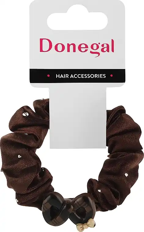 Hair tie FA-5638, with bow, brown with rhinestones