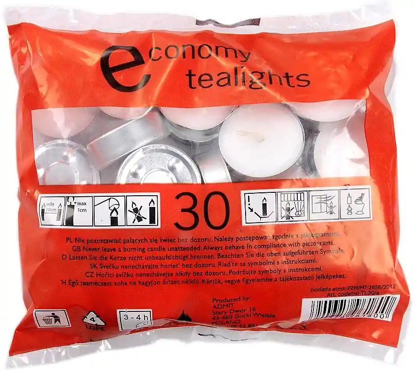 Unscented Tealights, 30 pcs - Accessories