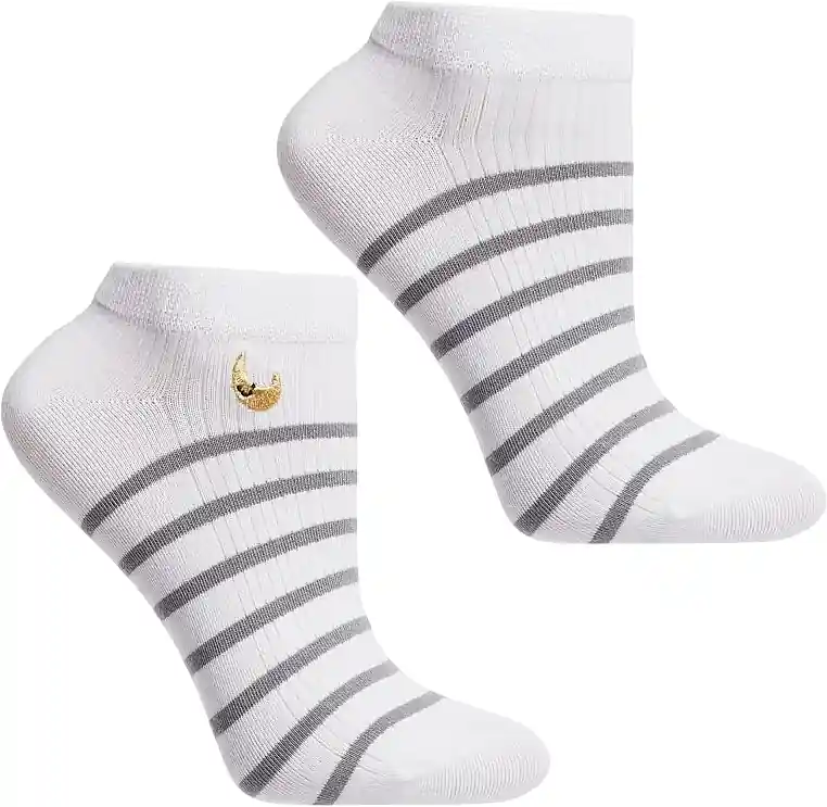 Women's striped ankle socks with embroidery, CSD240-165, white