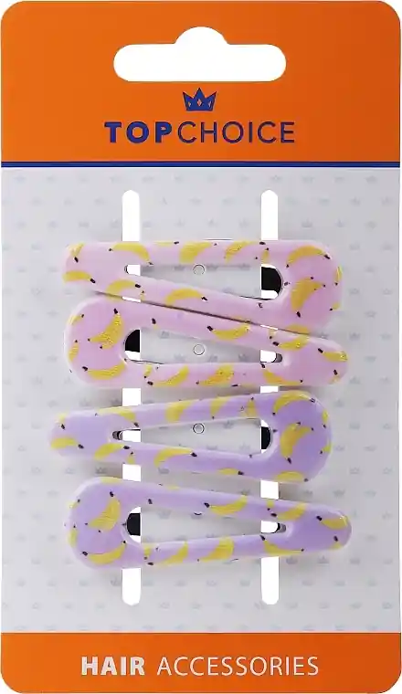 Hair Clips 23231, 4 pcs, pink-lilac with bananas