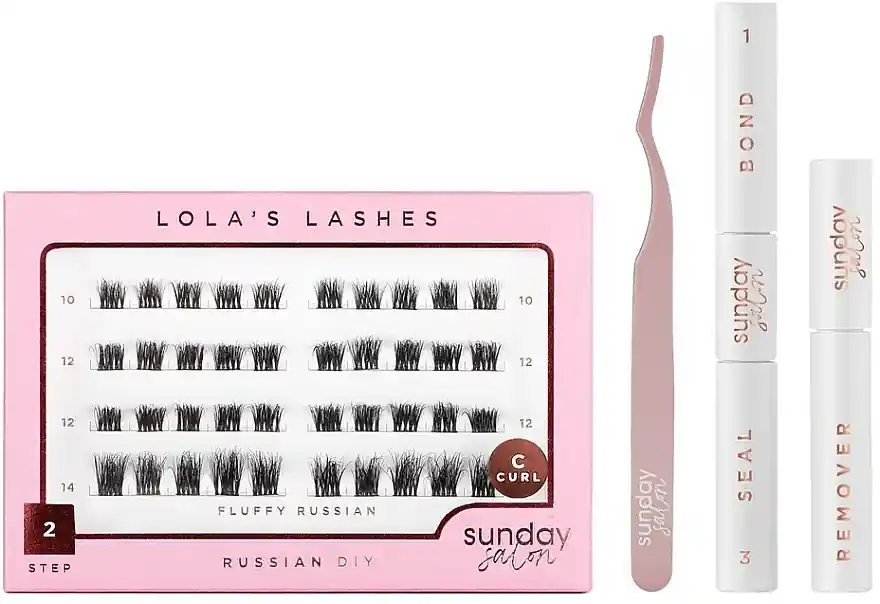 Lola's Lashes Fluffy Russian Diy Lash Extensions Starter Set (bond/seal/2x3.5ml + remover/4ml + eyelashes/40pcs + applicator/1pcs) - Makeup