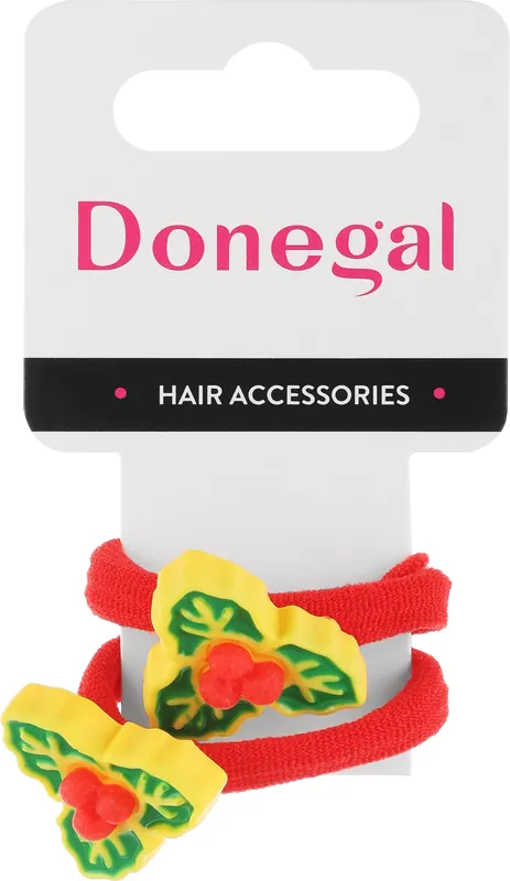 Hair Ties FA-5739, 2 pcs, red with yellow-green leaves
