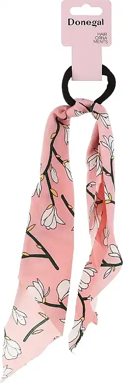 Hair tie FA-5657, pink with white magnolias