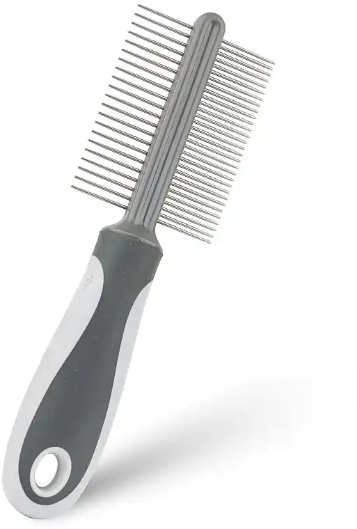 Pet Grooming Comb with Handle, Double-sided, Gray, 6.4 x 22 cm