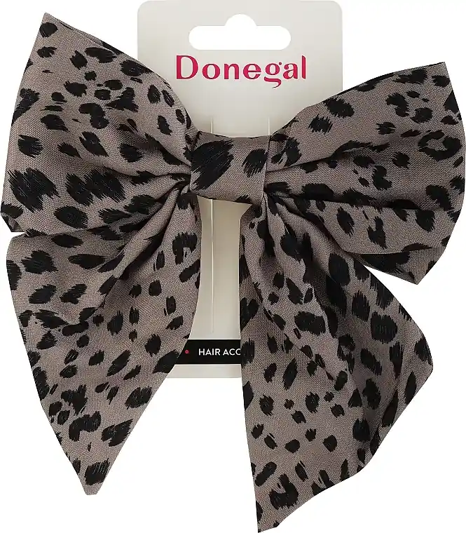 Hair clip, FA-5713+1, beige-gray bow in leopard print