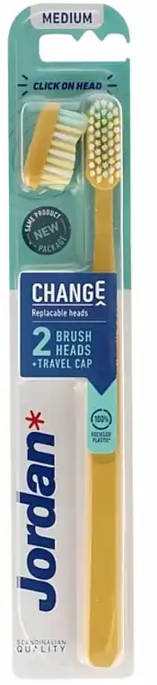 Medium Toothbrush with 2 Tips & Cap, yellow - Bath and Body