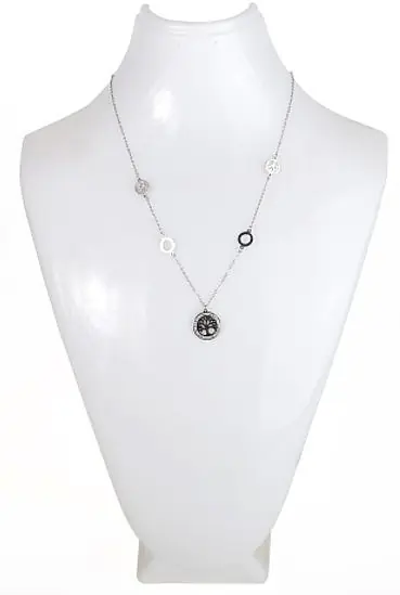 Necklace, wood in circle, silver - Costume jewelry