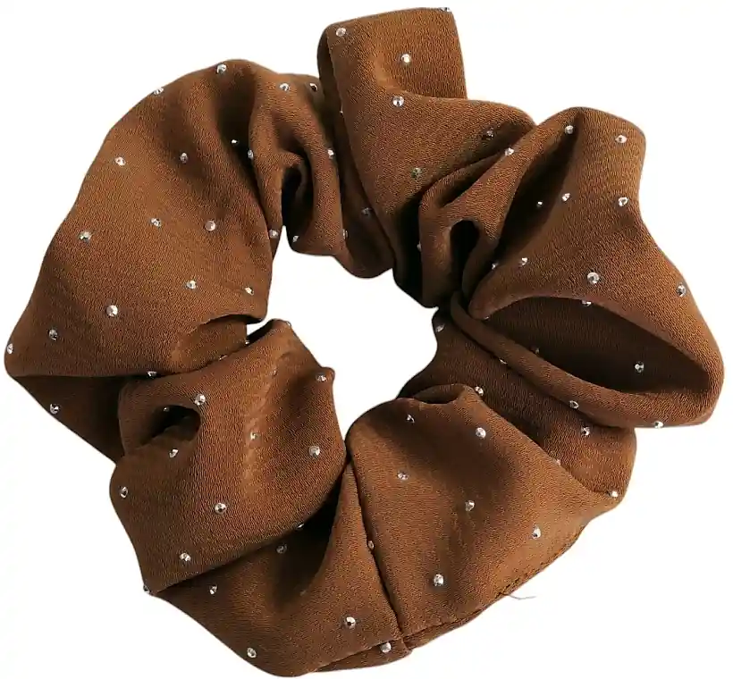 Fabric Scrunchie with Sequins, 12 cm, chocolate - Accessories