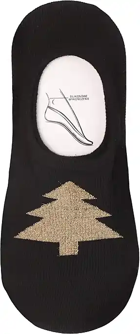 Women's low-cut socks, CDB250-043, black with Christmas tree pattern