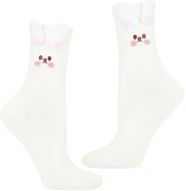 Long Cotton Socks with Rabbit Picture, creamy - Clothes
