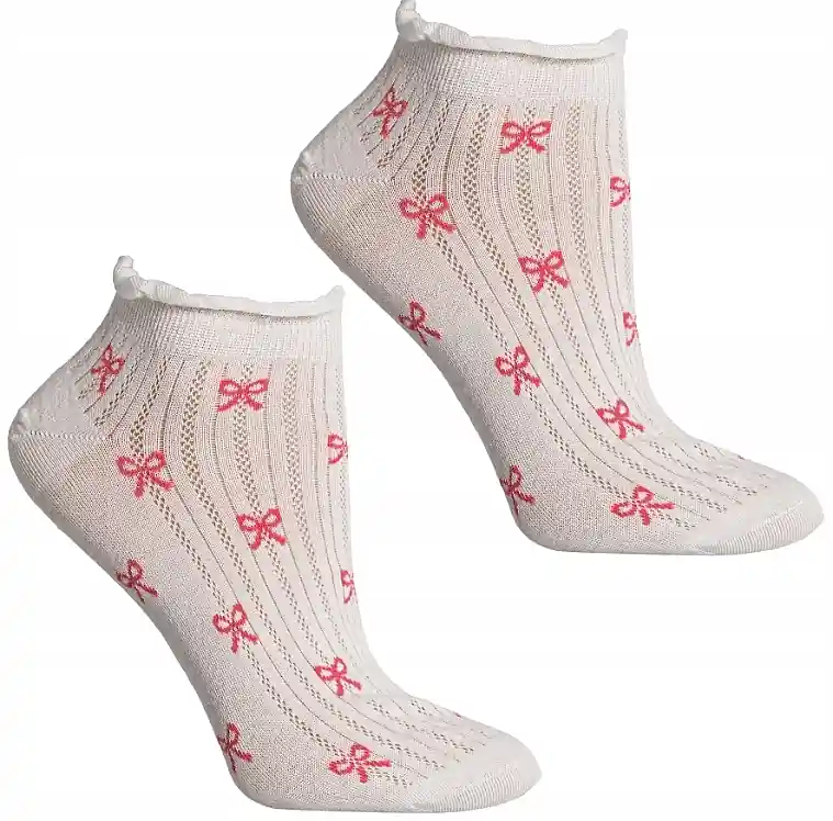 Women's cotton socks with lace bows and insert, beige - Clothes