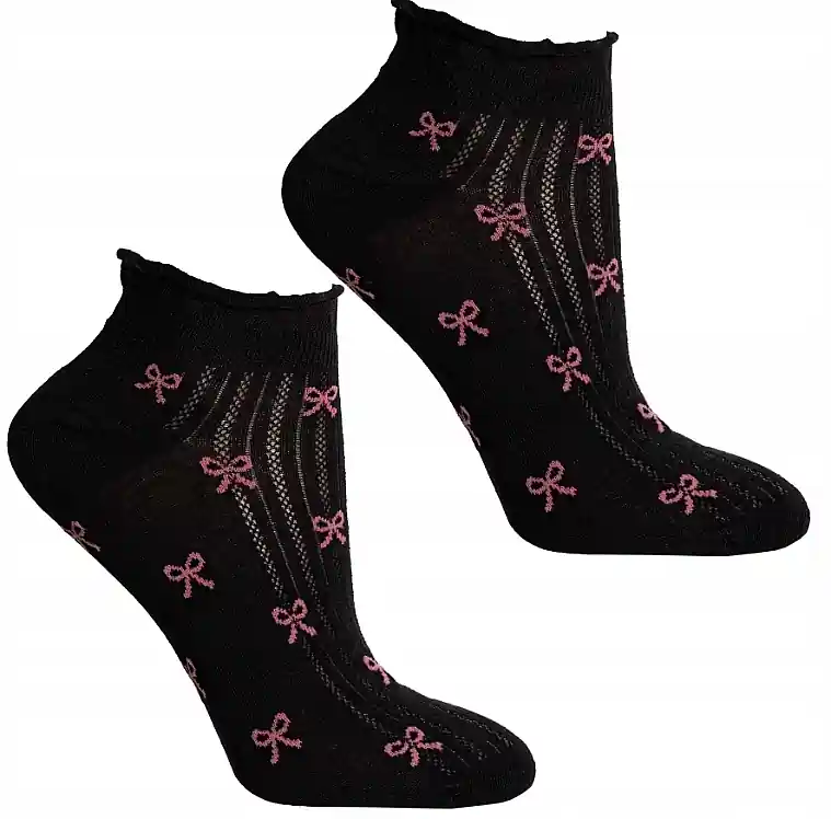 Women's cotton socks with lace bows and insert, black - Clothes