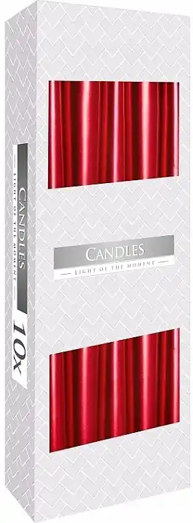 Table Candle Set 245x23 mm, 10 pieces, red metallic - Accessories