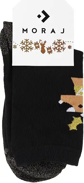 Women Socks with Christmas Reindeer Motif, CSLS250-018, black with reindeer