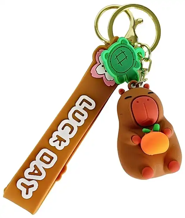 Pompom Keychain, 6406, capybara with orange - Accessories