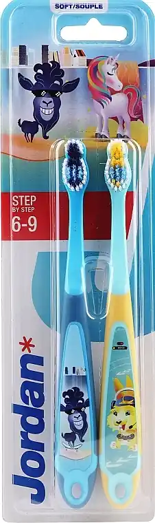 Kids Toothbrush, 6-9 yr, dark blue-blue and yellow-mint