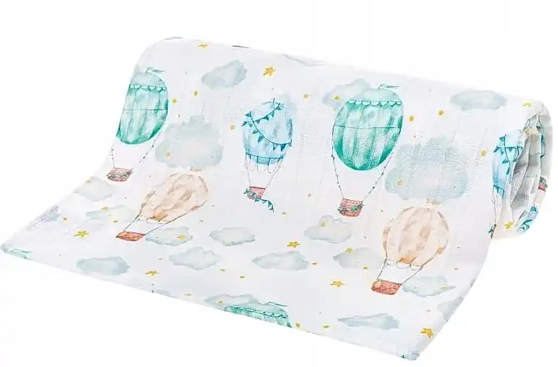 Children's Bamboo Swaddle with Hot Air Balloon Print, 30x30cm - Bocioland