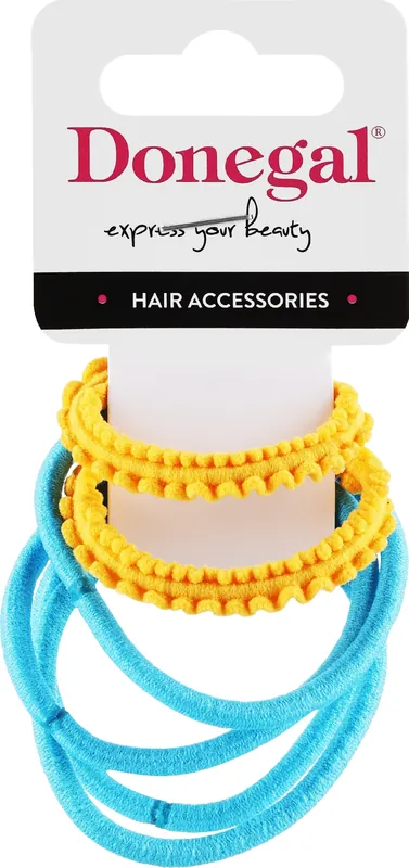 Hair Ties, FA-5665, blue 4 pieces + yellow 2 pieces