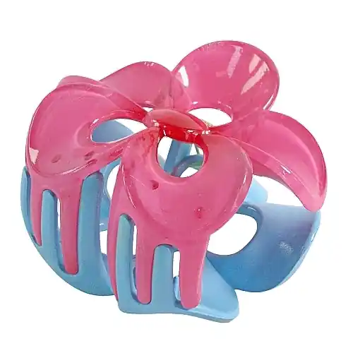 Hair clip, pink and blue flower - Accessories