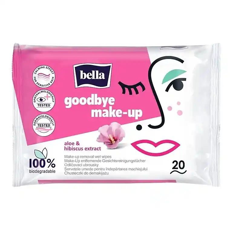Moisturizing make-up remover wipes, 20 pcs, with hibiscus and aloe extract