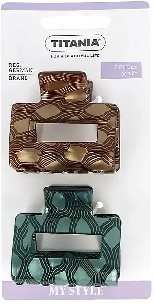 Hair claw made of pearlescent translucent acrylic, emerald + golden brown with a wavy pattern - Accessories