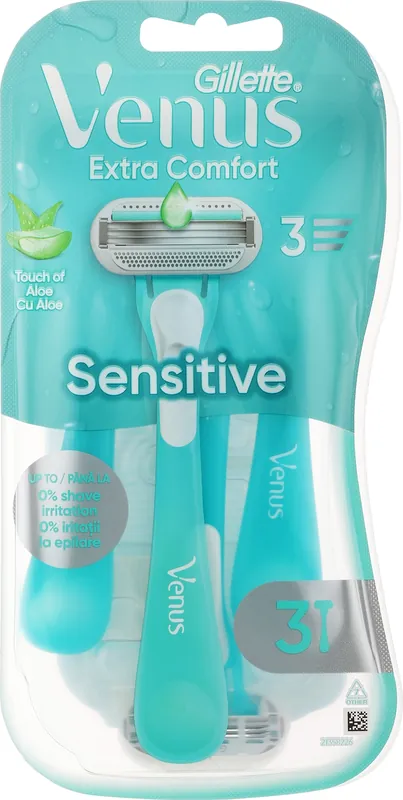 Disposable razors for sensitive skin, 3 pcs, turquoise - Bath and Body