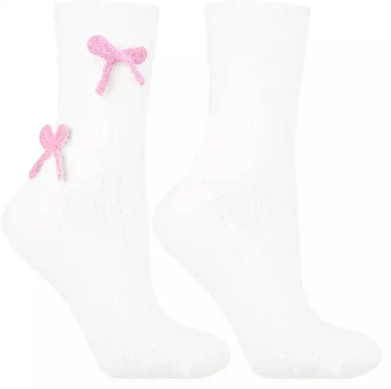 Socks with bows, CSL450-050, white with pink bows