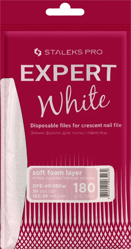 Soft Half Moon Nail File Refills Set, white, 180 grit, 30 pcs - Accessories