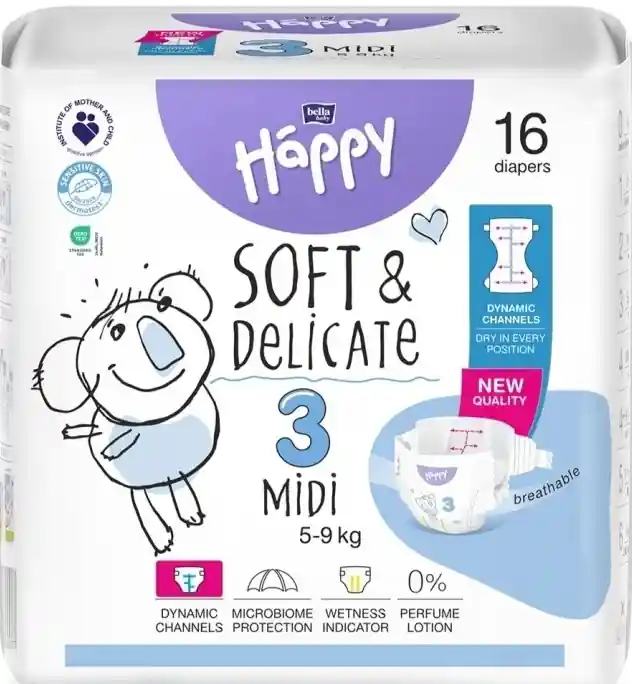 Baby Diapers 5-9 kg, size 3 Midi, 16 pcs