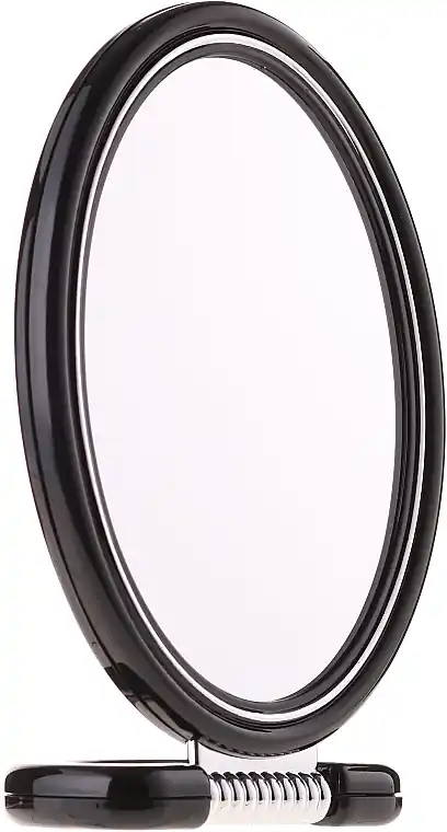 Double-Sided Oval Mirror, on stand, black, 11x15 cm