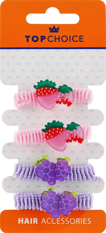 Elastic Hair Band, 22951, 4 pcs, strawberry & grape - Accessories