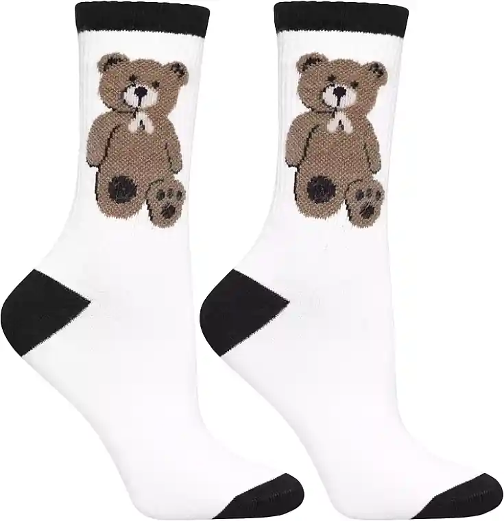 Women's Long Socks Teddy Bear, CSL250-938, white