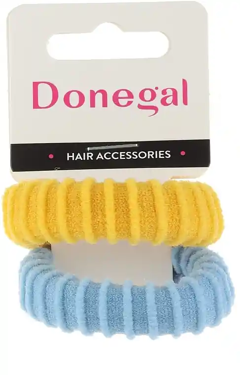Hair ties, 2 pcs, FA-5681, yellow + blue striped