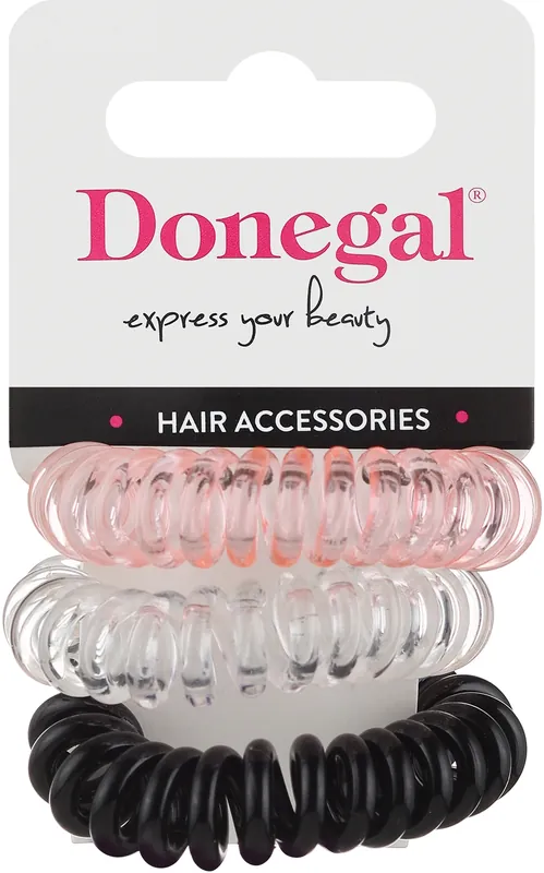 Hair Ties, FA-5587, 3 pcs, pink, clear, black