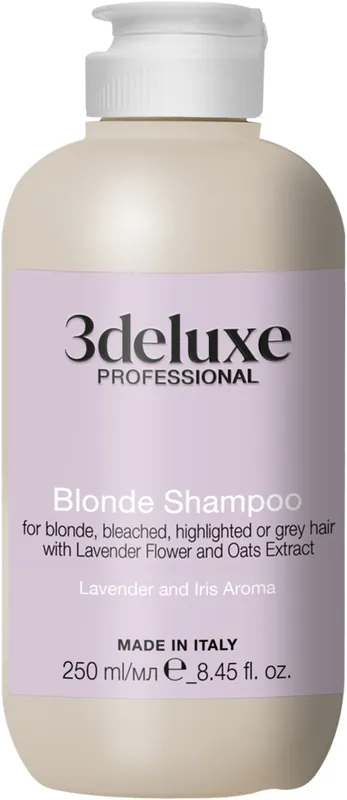 Shampoo for color preservation of blonde, lightened, highlighted and gray hair with extracts of lavender flowers and oats