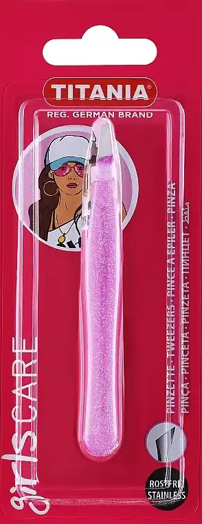Slanted Tweezers, stainless steel, 9.2 cm, shiny purple, in blister - Accessories