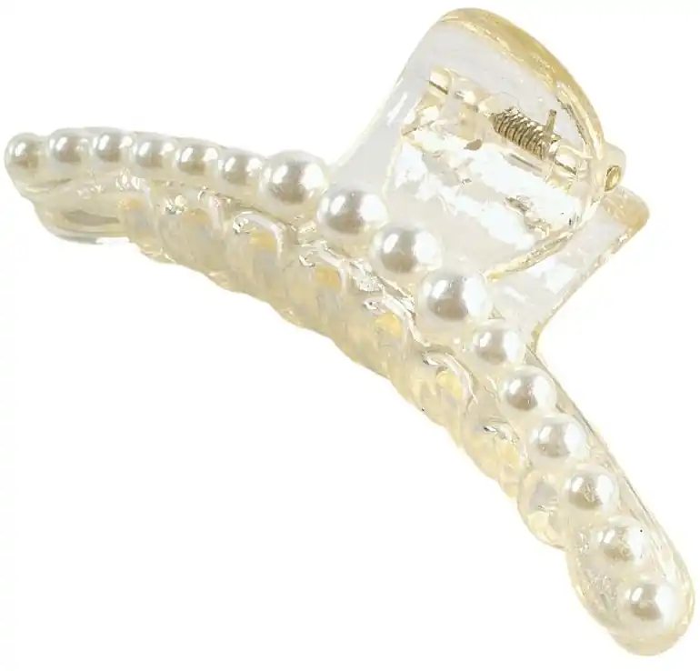 Claw Clip with Small Pearls, 10 cm, white - Accessories
