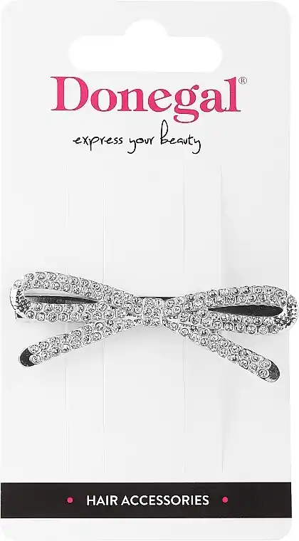 Hair Clip, FA-5712+1, silver bow with rhinestones