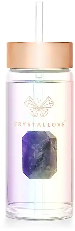 Glass Holographic Water Bottle with Amethyst & Tube, 400 ml - Accessories