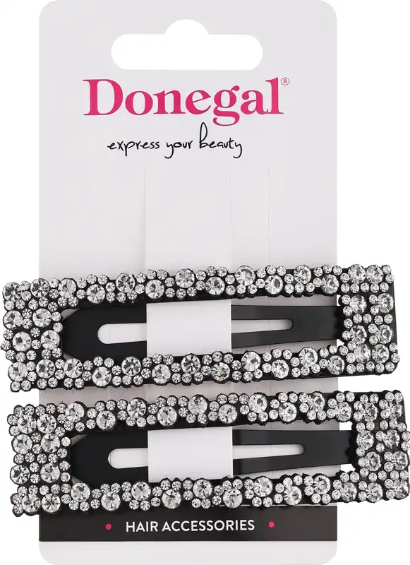 Hair clips FA-5655+1, black with transparent crystals