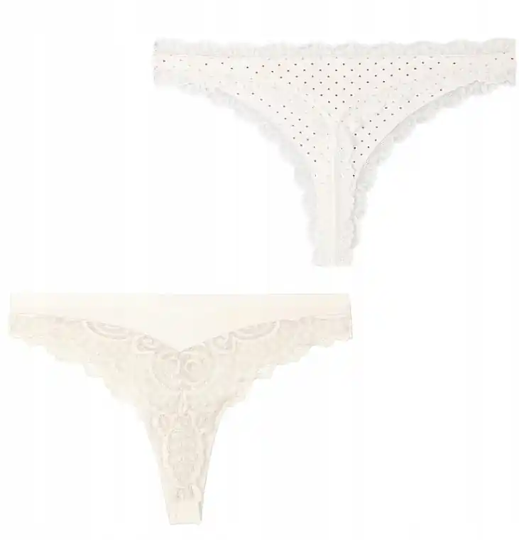 Women's Lace Thong, 2 pcs, champagne - Clothes