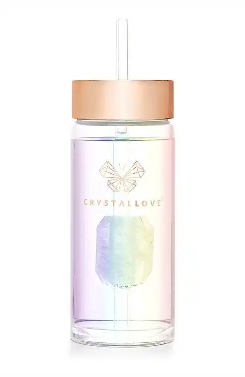 Glass Holographic Water Bottle with Rock Crystal & Tube, 400 ml - Accessories