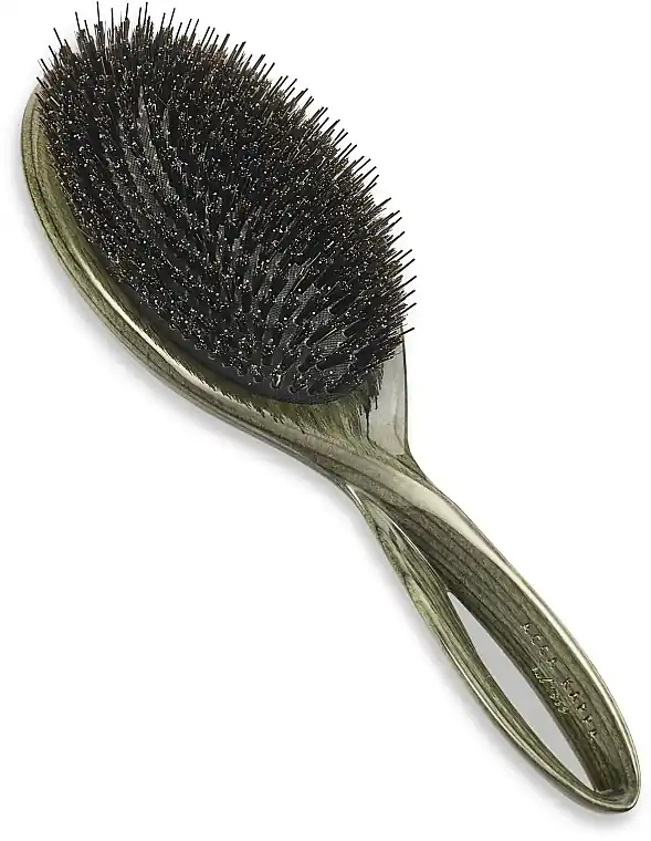Natural bristle hairbrush with varnished wooden handle, green - Accessories